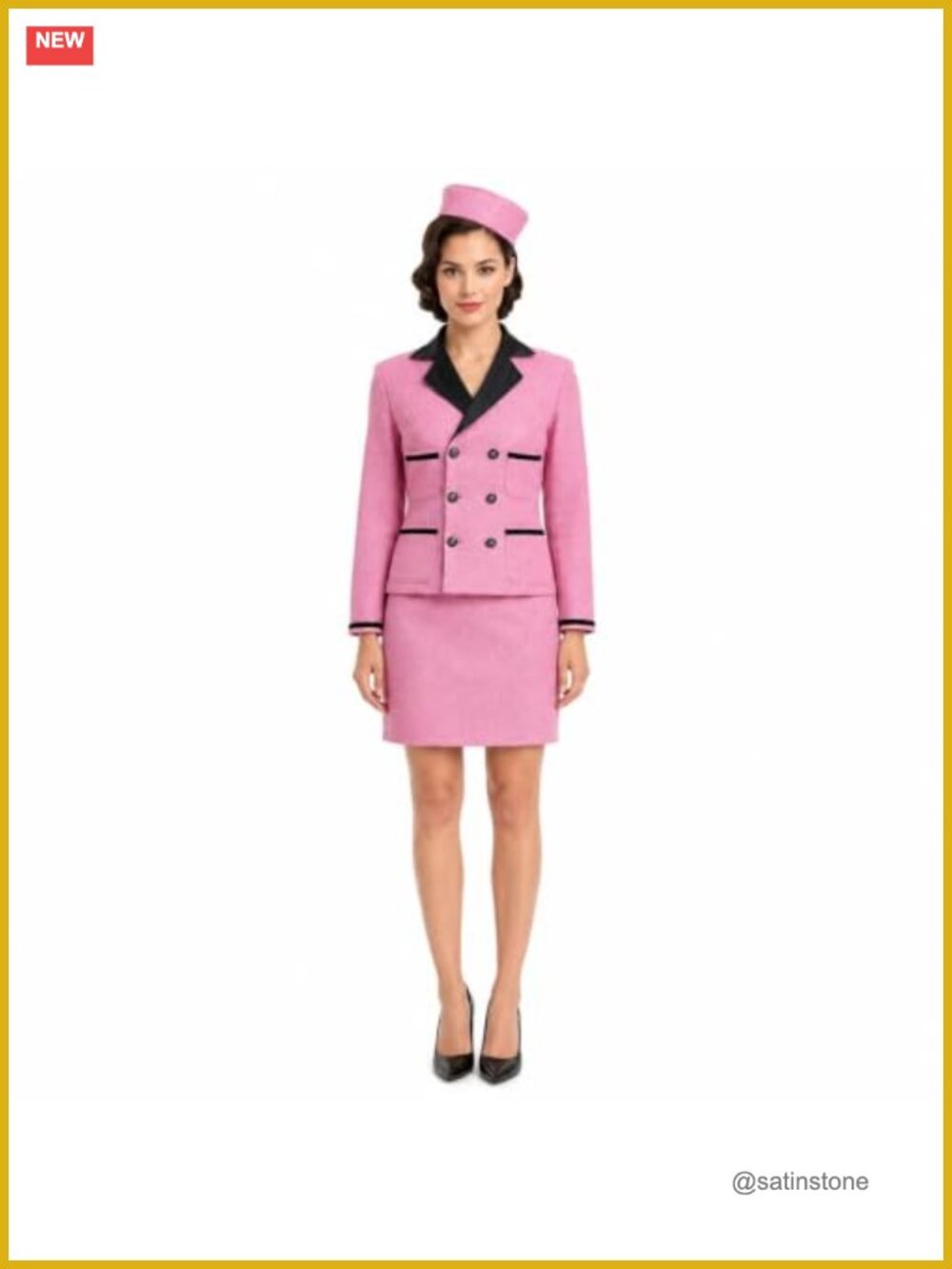 3-Piece Retro Suit Costume Set with Hat Long Sleeve Jacket Skirt